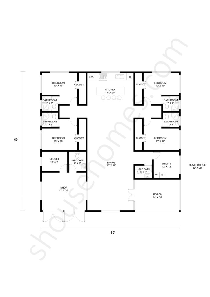 4 bedroom shop house floor plan