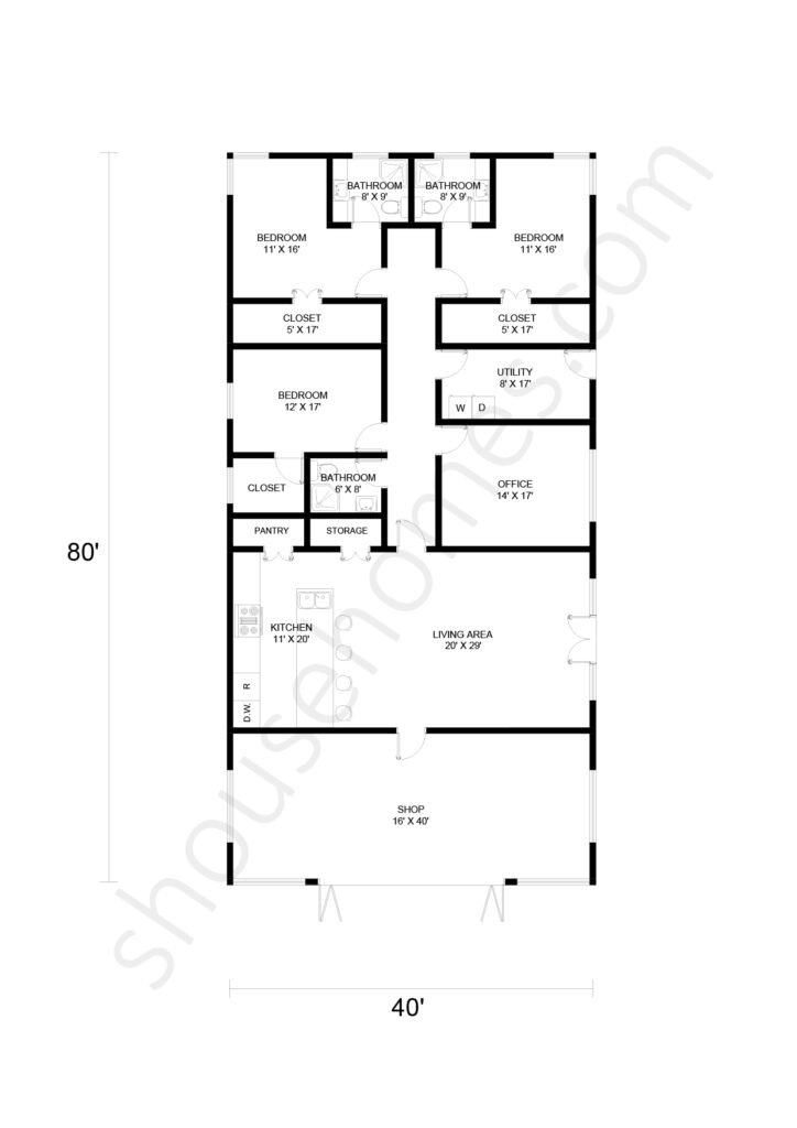 40x80 shop house floor plan